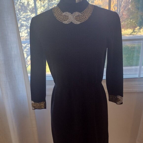 St John Evening Black Beaded Knit Dress - Picture 1 of 8